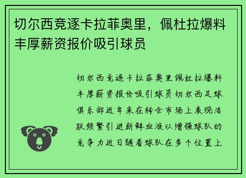 切尔西竞逐卡拉菲奥里，佩杜拉爆料丰厚薪资报价吸引球员