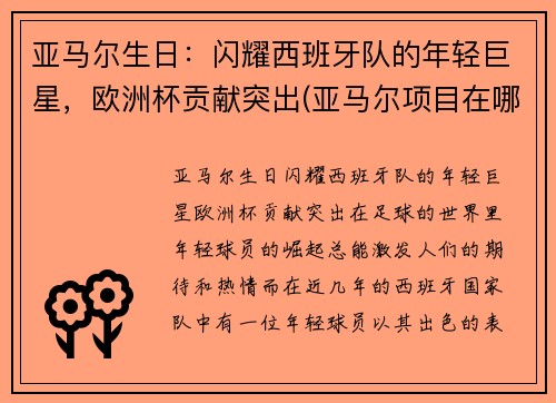 亚马尔生日：闪耀西班牙队的年轻巨星，欧洲杯贡献突出(亚马尔项目在哪)